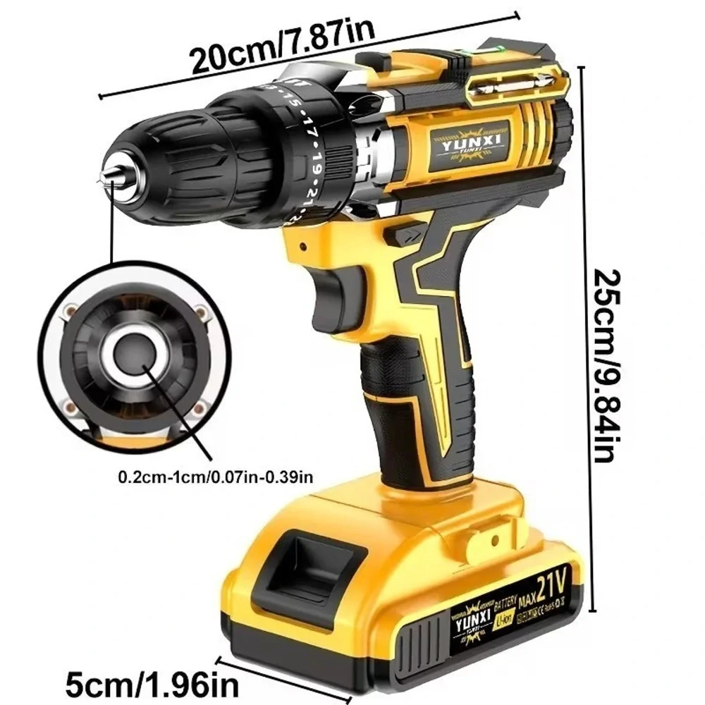 21V Household Multifunctional Cordless Drill, Power Tool, Equipped with Battery